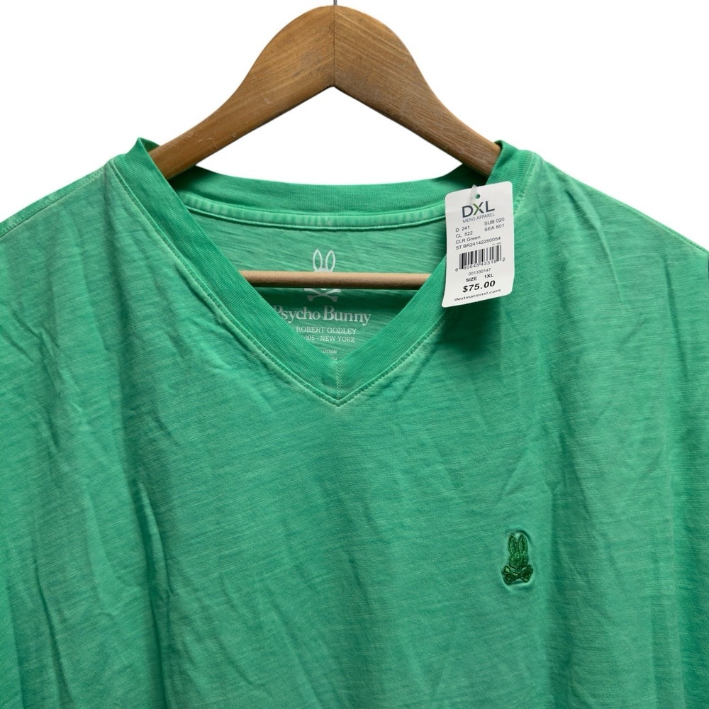 Psycho Bunny NEW Men's Sz 1XL Green Basic V-Neck Embroidered Logo Cotton T-Shirt